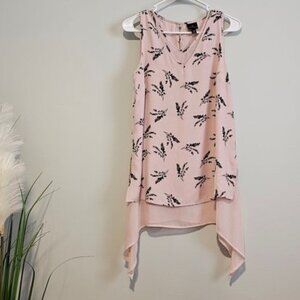 Women’s Pink and Black Floral Print Sleeveless Asymmetrical Tunic, XS